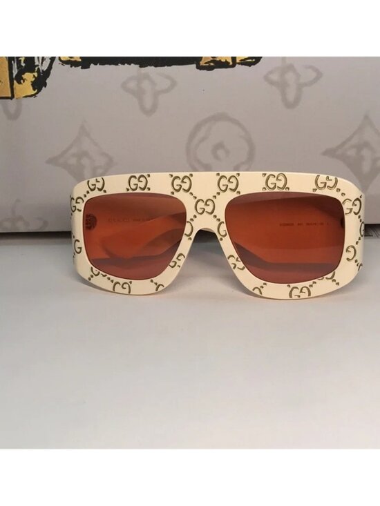 New Authentic Gucci Cream Sunglasses with Orange Lenses GG0983S 001 main image 8